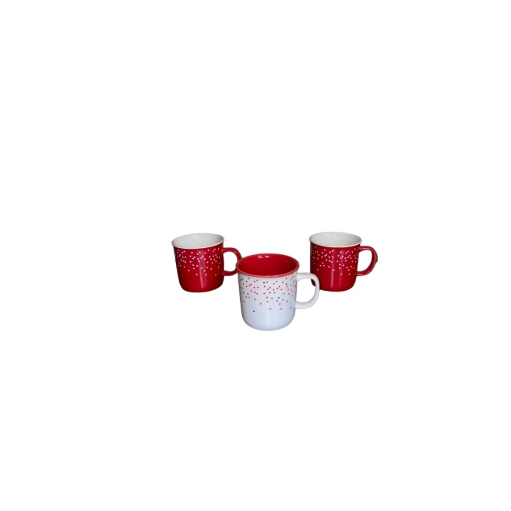 David’s Tea Red and White Polka Dot Ceramic Mug Set (3 Pcs.)